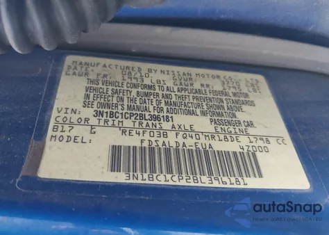 2011 Nissan Versa 1.8S z USA, uszkodzony, nr VIN 3N1BC1CP2BL396181